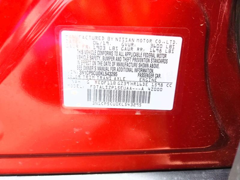 Aukcja sprzedaży 2019 Nissan Kicks, vin: 3N1CP5CU0KL543295, numer aukcji: 60208096