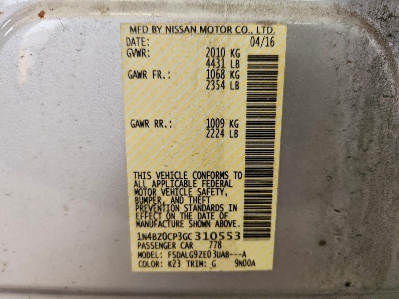 Aukcja sprzedaży 2016 Nissan Leaf, vin: 1N4BZ0CP3GC310553, numer aukcji: 58210196