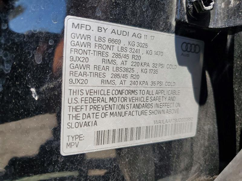 2018 Audi Q7 მანქანა იყიდება აუქციონზე, vin: WA1LAAF79JD020952, აუქციონის ნომერი: 61903056