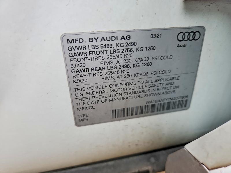 Продаж на аукціоні авто 2021 Audi Q5, vin: WA1BAAFY7M2073606, номер лоту: 63338876