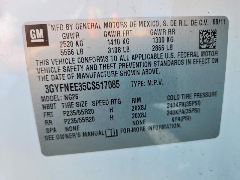 61796286 :رقم المزاد ، 3GYFNEE35CS517085 vin ، 2012 Cadillac Srx مزاد بيع