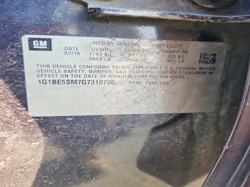62416856 :رقم المزاد ، 1G1BE5SM7G7310700 vin ، 2016 Chevrolet Cruze مزاد بيع