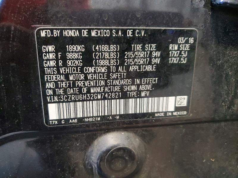 2016 Honda Hr-v მანქანა იყიდება აუქციონზე, vin: 3CZRU6H32GM742821, აუქციონის ნომერი: 59171846