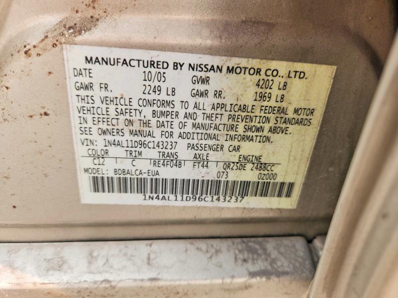 59820246 :رقم المزاد ، 1N4AL11D96C143237 vin ، 2006 Nissan Altima مزاد بيع