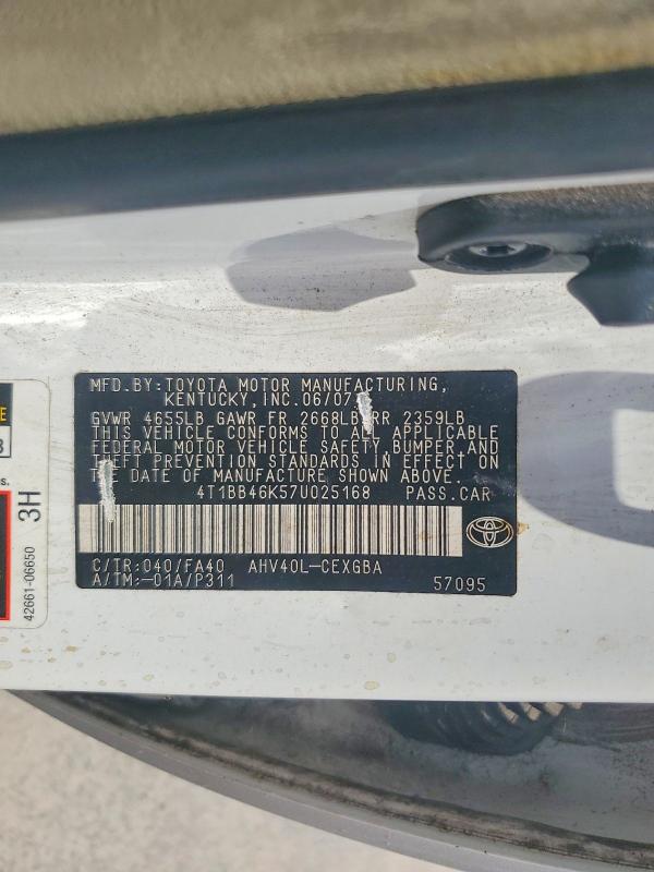 Aukcja sprzedaży 2007 Toyota Camry, vin: 4T1BB46K57U025168, numer aukcji: 59538786
