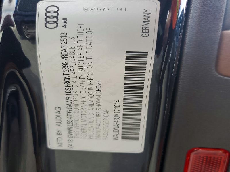 60249166 :رقم المزاد ، WAUDNAF43JA171014 vin ، 2018 Audi A4 مزاد بيع