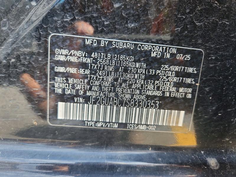 Aukcja sprzedaży 2025 Subaru Crosstrek, vin: JF2GUABC7S8330353, numer aukcji: 60979816