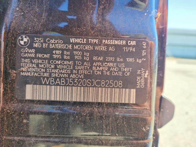 62319686 :رقم المزاد ، WBABJ5320SJC82508 vin ، 1995 Bmw 325 مزاد بيع