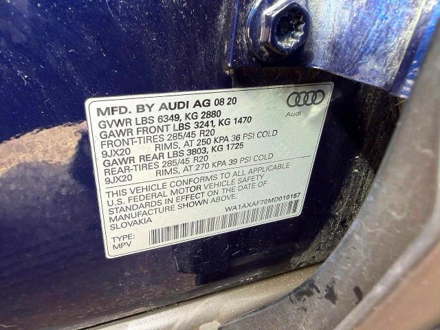 Продажа на аукционе авто 2021 Audi Q7, vin: WA1AXAF70MD010157, номер лота: 63711346