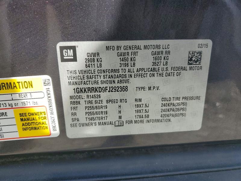 Auction sale of the 2015 Gmc Acadia, vin: 1GKKRRKD9FJ292368, lot number: 58848346