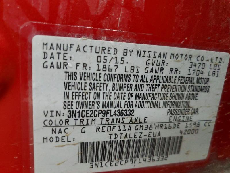 59587746 :رقم المزاد ، 3N1CE2CP9FL436332 vin ، 2015 Nissan Versa Note مزاد بيع