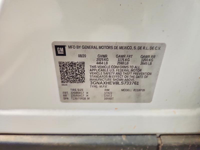 Aukcja sprzedaży 2020 Chevrolet Equinox, vin: 3GNAXHEV8LS733761, numer aukcji: 60564996