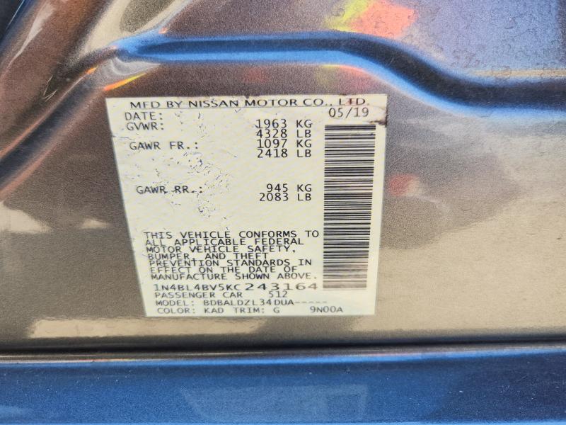 Продаж на аукціоні авто 2019 Nissan Altima, vin: 1N4BL4BV5KC243164, номер лоту: 59845276
