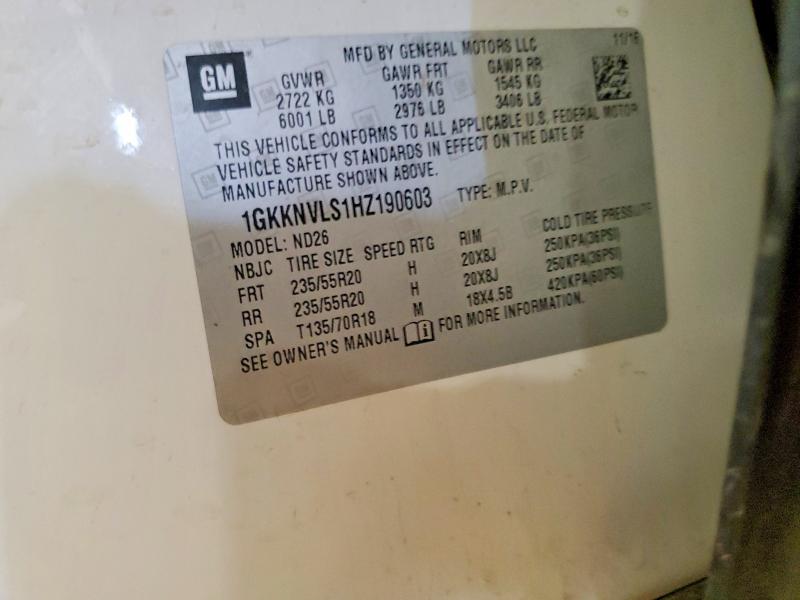 61386256 :رقم المزاد ، 1GKKNVLS1HZ190603 vin ، 2017 Gmc Acadia مزاد بيع