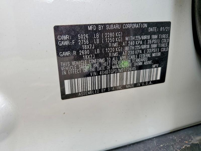 Продажа на аукционе авто 2021 Subaru Outback, vin: 4S4BTGPD7M3173645, номер лота: 59397626