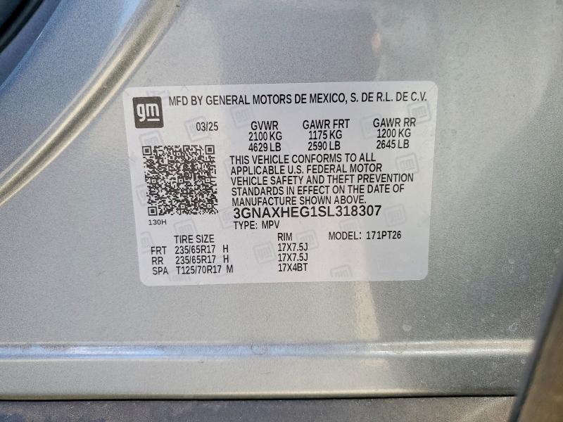 62460556 :رقم المزاد ، 3GNAXHEG1SL318307 vin ، 2025 Chevrolet Equinox مزاد بيع