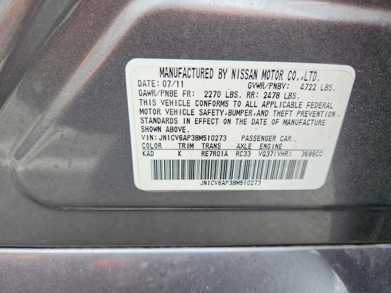 Продажа на аукционе авто 2011 Infiniti G37 Sedan, vin: JN1CV6AP3BM510273, номер лота: 59918536
