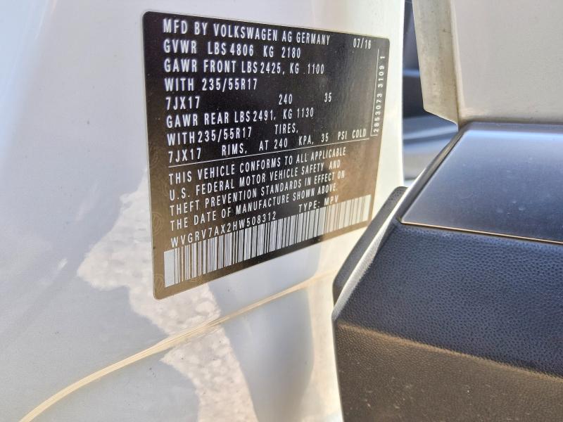 Продажа на аукционе авто 2017 Volkswagen Tiguan, vin: WVGRV7AX2HW508312, номер лота: 61935166