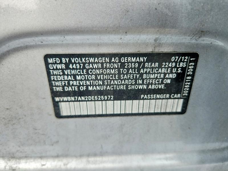 62592606 :رقم المزاد ، WVWBN7AN2DE525972 vin ، 2013 Volkswagen Cc مزاد بيع