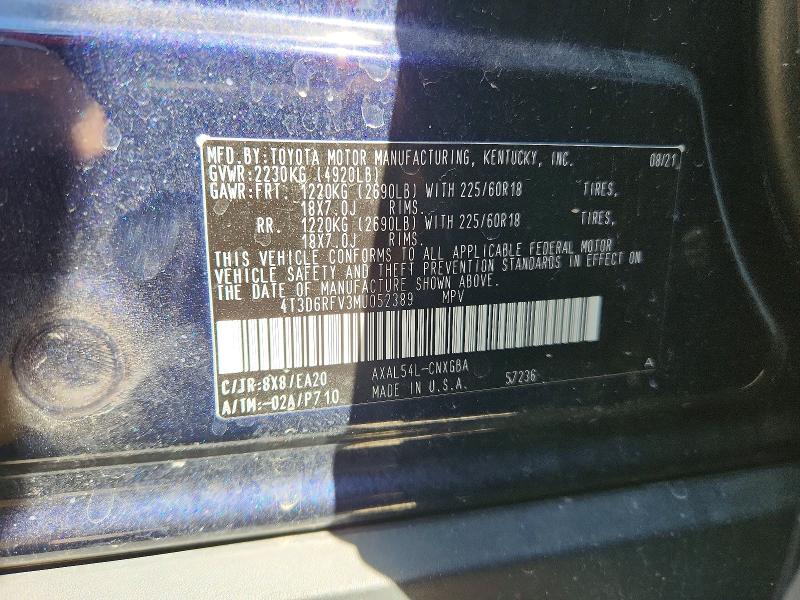 Продажа на аукционе авто 2021 Toyota Rav4, vin: 4T3D6RFV3MU052389, номер лота: 59970866