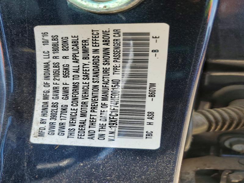 Продаж на аукціоні авто 2017 Honda Civic, vin: 19XFC1F74HE001540, номер лоту: 59716976