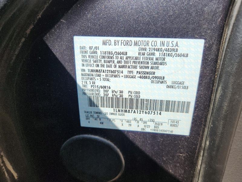 61897726 :رقم المزاد ، 1LNHM87A12Y607514 vin ، 2002 Lincoln Ls مزاد بيع