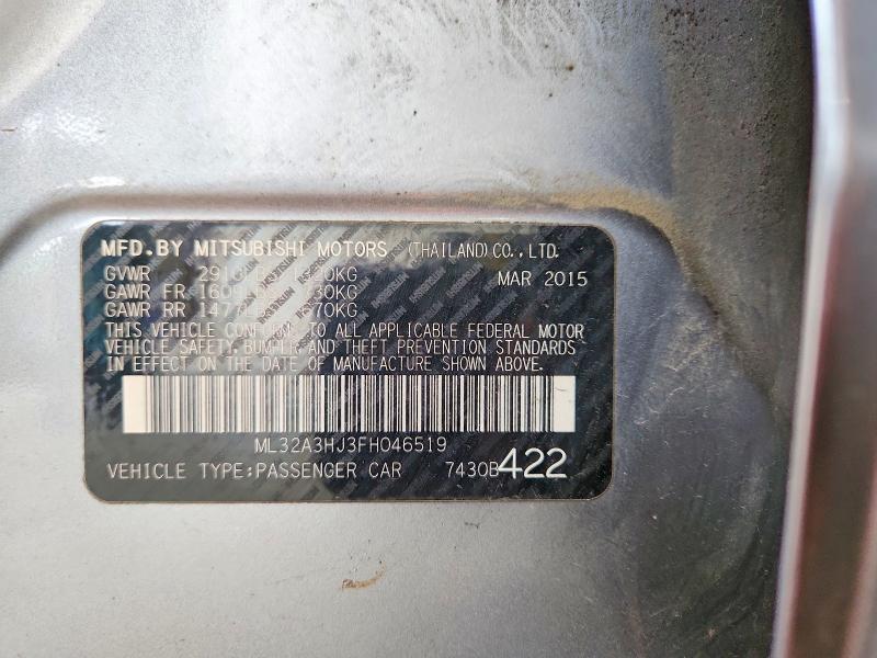 Aukcja sprzedaży 2015 Mitsubishi Mirage, vin: ML32A3HJ3FH046519, numer aukcji: 62247956