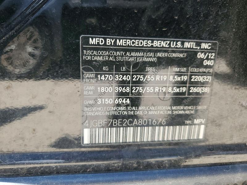 Продажа на аукционе авто 2012 Mercedes-benz Gl, vin: 4JGBF7BE2CA801676, номер лота: 62762896