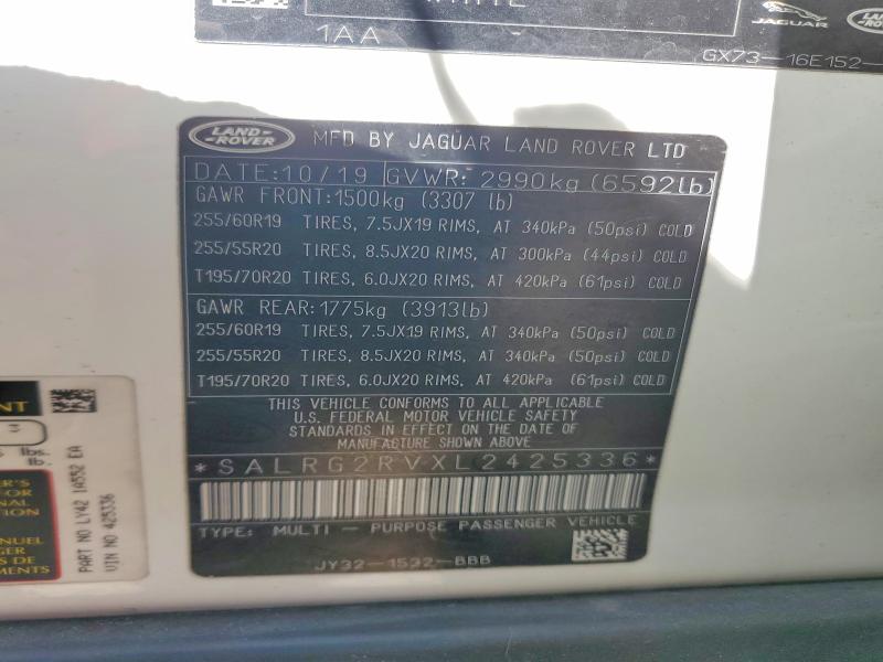 Aukcja sprzedaży 2020 Land Rover Discovery, vin: SALRG2RVXL2425336, numer aukcji: 61782676