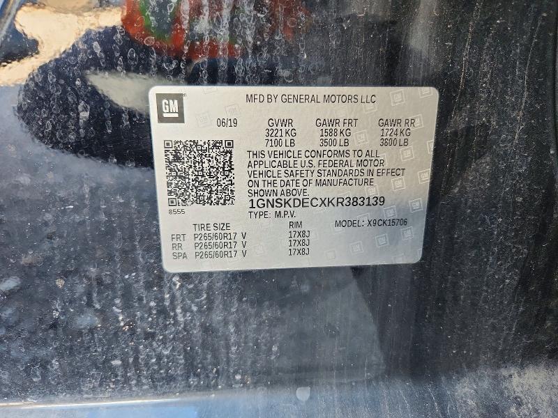 Продаж на аукціоні авто 2019 Chevrolet Tahoe, vin: 1GNSKDECXKR383139, номер лоту: 58147666