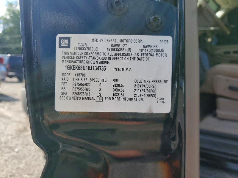 60217516 :رقم المزاد ، 1GKEK63U16J134735 vin ، 2006 Gmc Yukon مزاد بيع