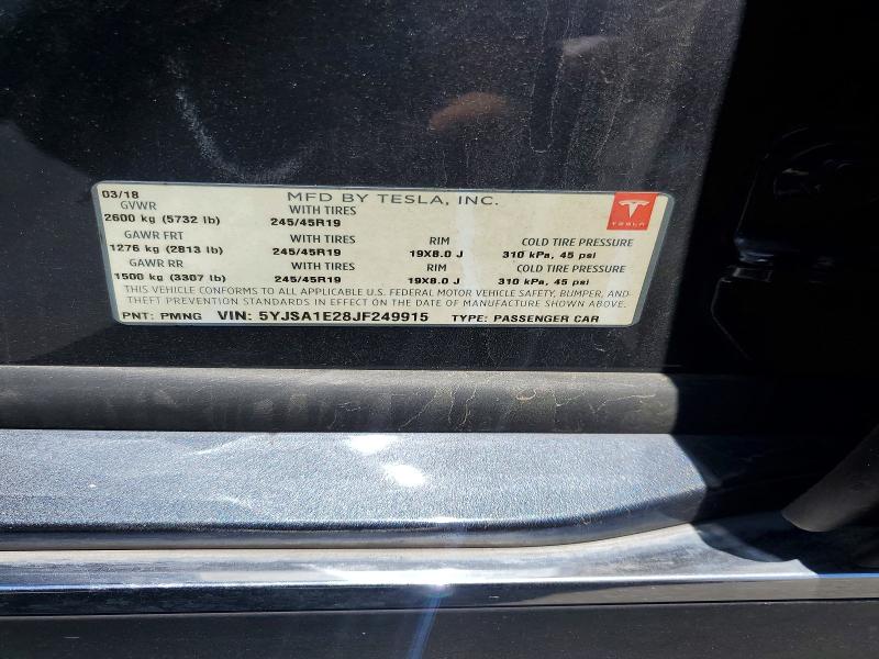 Aukcja sprzedaży 2018 Tesla Model S, vin: 5YJSA1E28JF249915, numer aukcji: 60084386