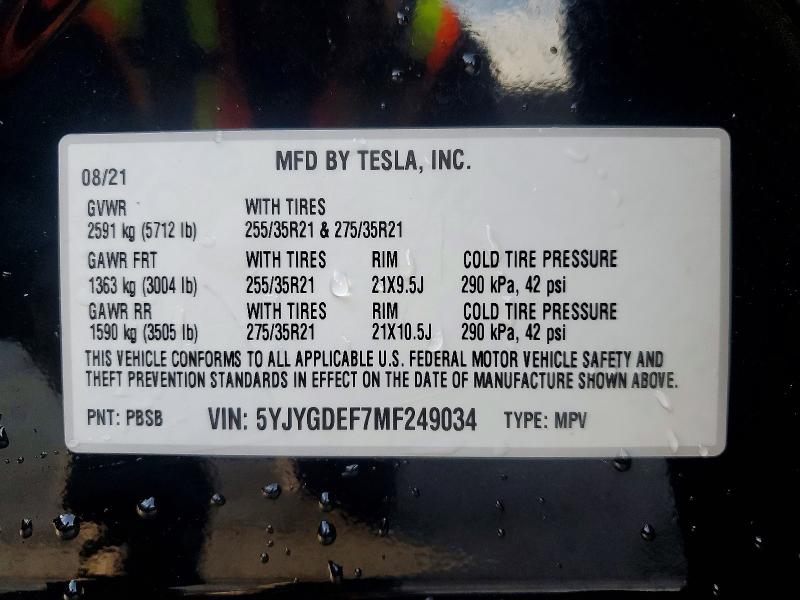 Продажа на аукционе авто 2021 Tesla Model Y, vin: 5YJYGDEF7MF249034, номер лота: 60933226