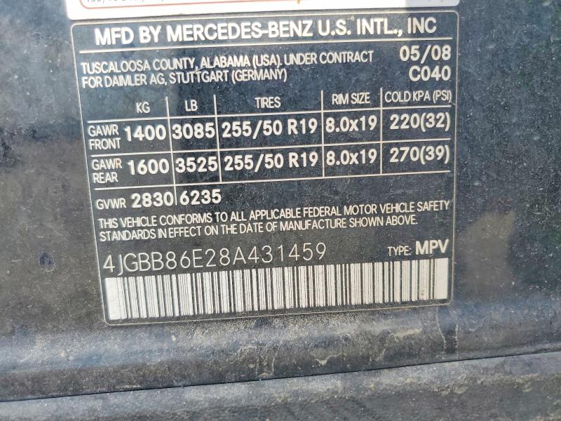 Auction sale of the 2008 Mercedes-benz Ml, vin: 4JGBB86E28A431459, lot number: 62862436