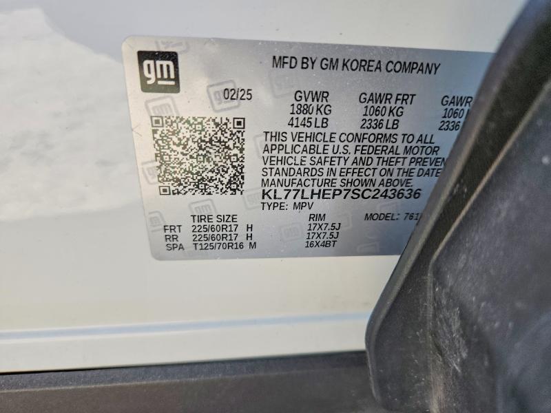 2025 Chevrolet Trax მანქანა იყიდება აუქციონზე, vin: KL77LHEP7SC243636, აუქციონის ნომერი: 62236326