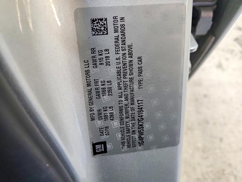 60197736 :رقم المزاد ، 1G4PW5SK7G4184117 vin ، 2016 Buick Verano مزاد بيع