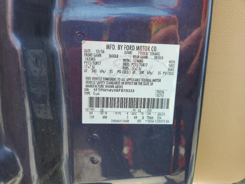 2006 Ford F150 მანქანა იყიდება აუქციონზე, vin: 1FTPW14VX6FB15333, აუქციონის ნომერი: 62722626