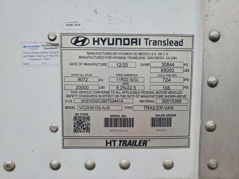 Aukcja sprzedaży 2021 Hyundai Translead Inc Dry Van, vin: 3H3V532C3MT034414, numer aukcji: 62240066
