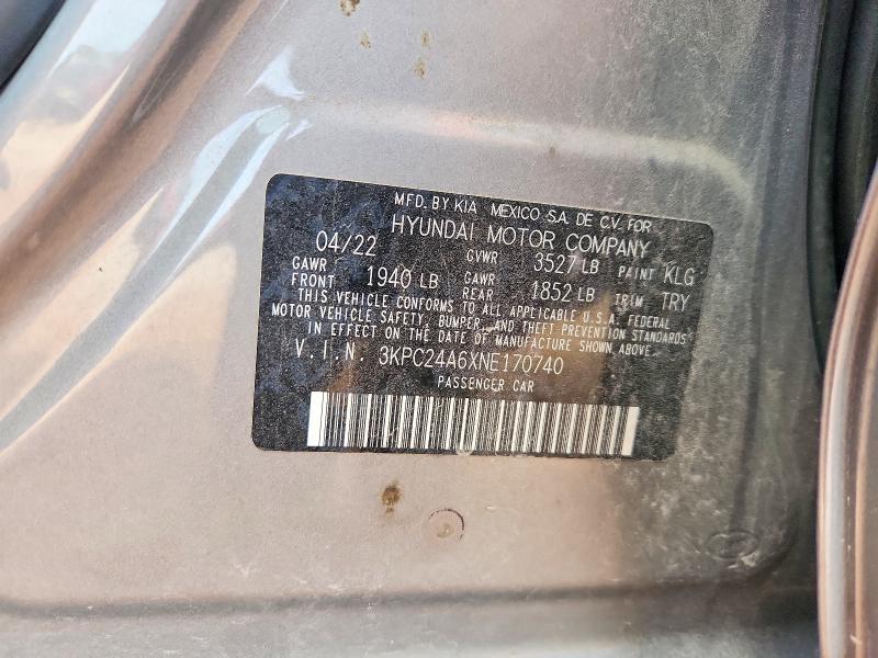 Aukcja sprzedaży 2022 Hyundai Accent, vin: 3KPC24A6XNE170740, numer aukcji: 60023846