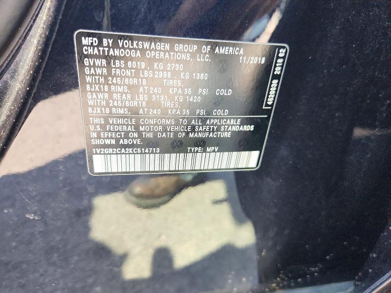 Продаж на аукціоні авто 2019 Volkswagen Atlas, vin: 1V2GR2CA2KC514713, номер лоту: 60842886