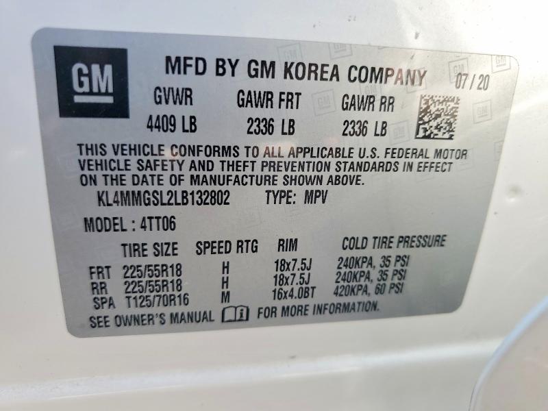 2020 Buick Encore Gx მანქანა იყიდება აუქციონზე, vin: KL4MMGSL2LB132802, აუქციონის ნომერი: 62719446