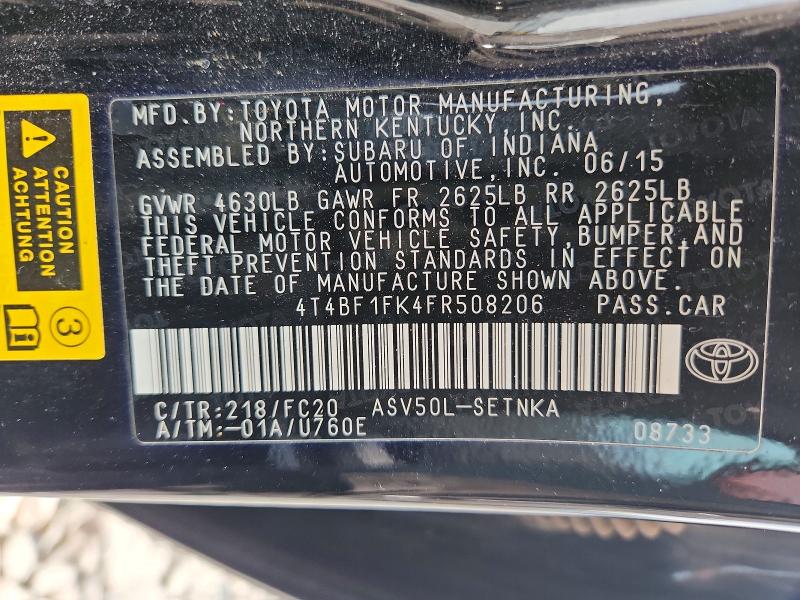 60629966 :رقم المزاد ، 4T4BF1FK4FR508206 vin ، 2015 Toyota Camry مزاد بيع