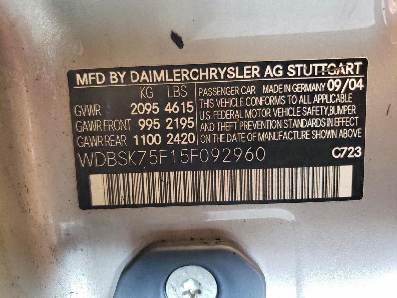2005 Mercedes-benz Sl მანქანა იყიდება აუქციონზე, vin: WDBSK75F15F092960, აუქციონის ნომერი: 62313106