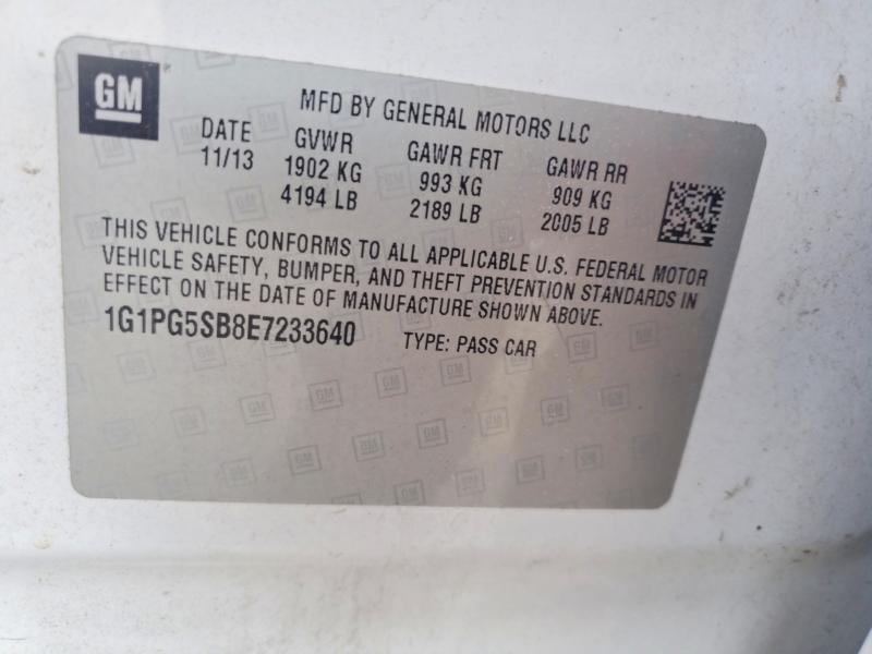 2014 Chevrolet Cruze მანქანა იყიდება აუქციონზე, vin: 1G1PG5SB8E7233640, აუქციონის ნომერი: 59842776