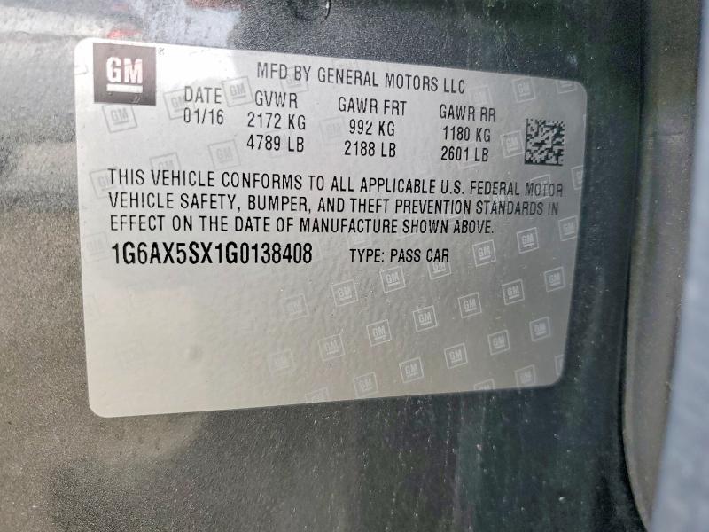 Aukcja sprzedaży 2016 Cadillac Cts, vin: 1G6AX5SX1G0138408, numer aukcji: 63022256