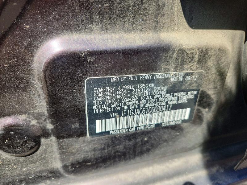 61977486 :رقم المزاد ، JF1GJAC61CG030417 vin ، 2012 Subaru Impreza مزاد بيع