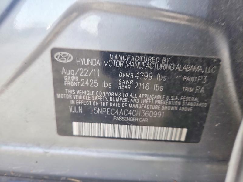 62923016 :رقم المزاد ، 5NPEC4AC4CH360991 vin ، 2012 Hyundai Sonata مزاد بيع