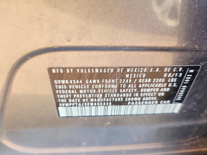 2014 Volkswagen Jetta მანქანა იყიდება აუქციონზე, vin: 3VWPP7AJ3EM605349, აუქციონის ნომერი: 62047326