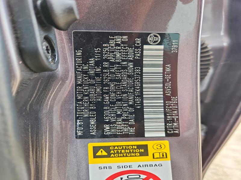 2016 Toyota Camry მანქანა იყიდება აუქციონზე, vin: 4T4BF1FK4GR537383, აუქციონის ნომერი: 61695796