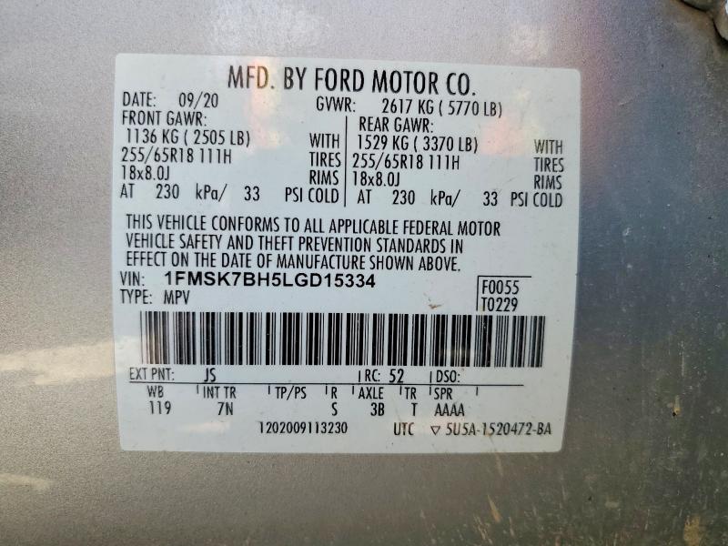 56194646 :رقم المزاد ، 1FMSK7BH5LGD15334 vin ، 2020 Ford Explorer مزاد بيع